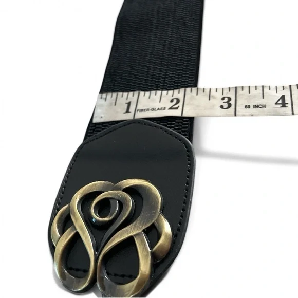 Wide Black Stretch Front Clip Belt Brushed Gold Accent Buckle Size Large - Picture 10 of 12